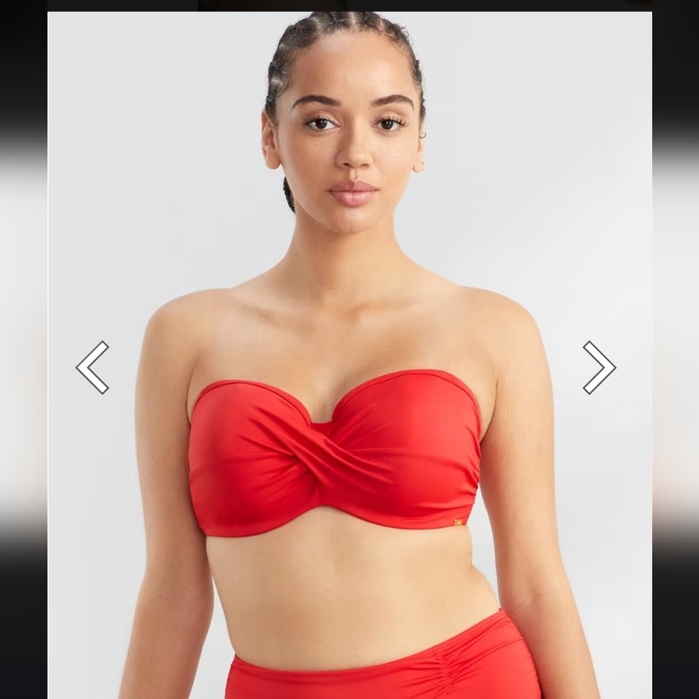 Panache Anya Riva Underwire Bandeau Bikini Top Fiery Red Bikini Multi Strap 34F